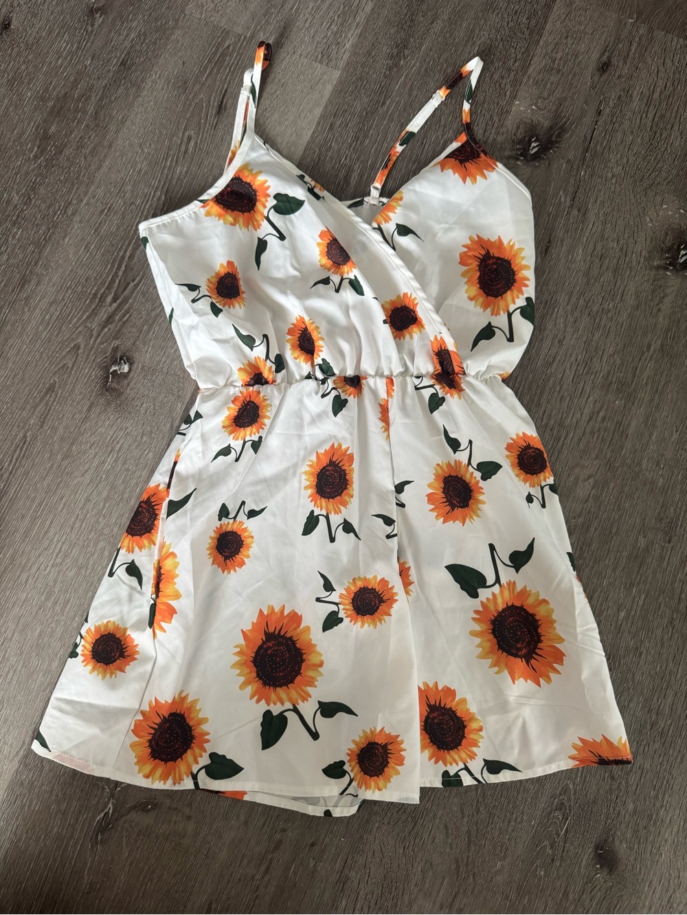 SHEIN White Sunflower Print Spaghetti Strap Romper (S)